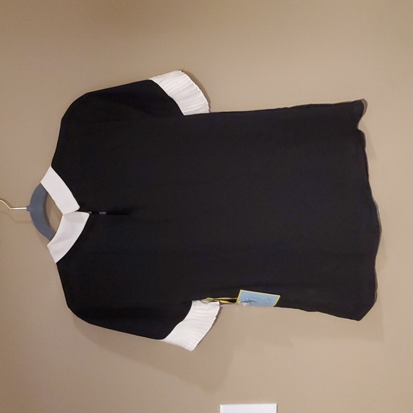 CeCe Point Collar Pleat Short Sleeve Color Block Blouse Size XS NWT'S - Picture 5 of 11